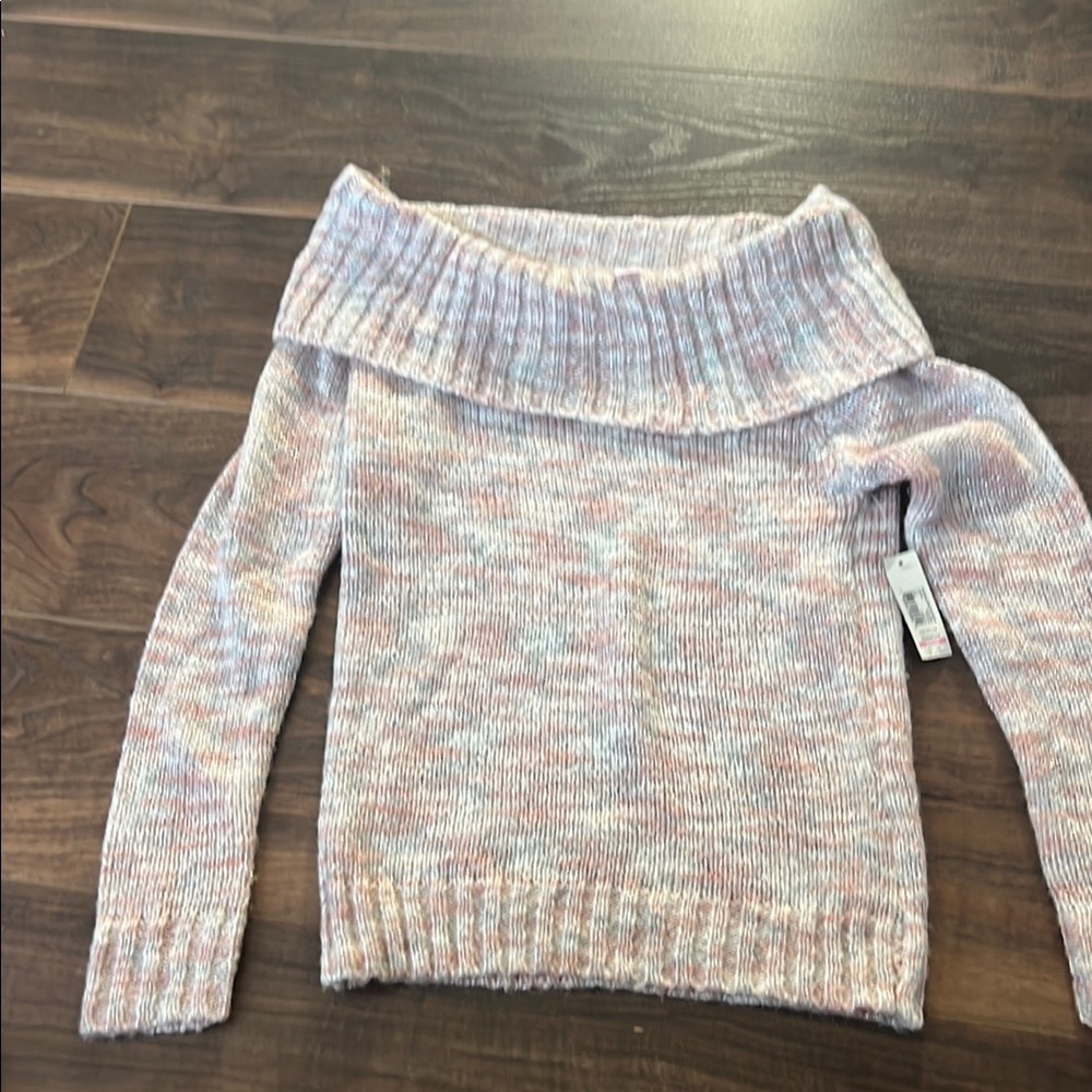 No Boundaries Off-Shoulder Sweater - Pink and White